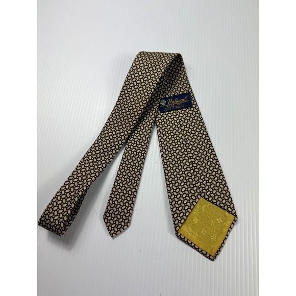 National Neck Tie Brown Beige Patterned Superior Quality Woven in Germany - Picture 3 of 7